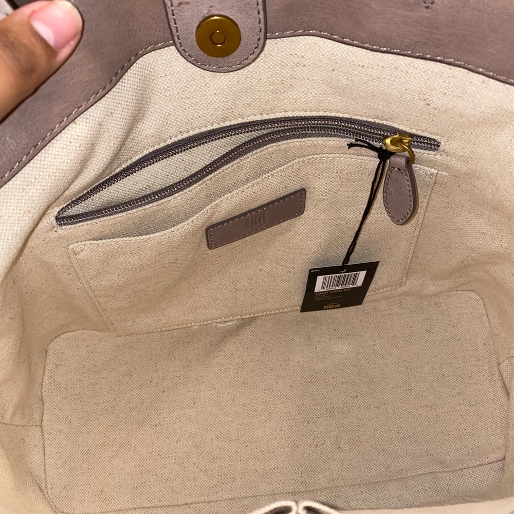 Frye Madison Leather Tote with Front Pocket Stone - Picture 5 of 10